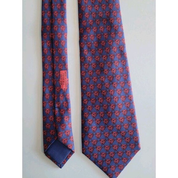 Hermes Red And Blue Tie 100% Silk - Picture 1 of 5